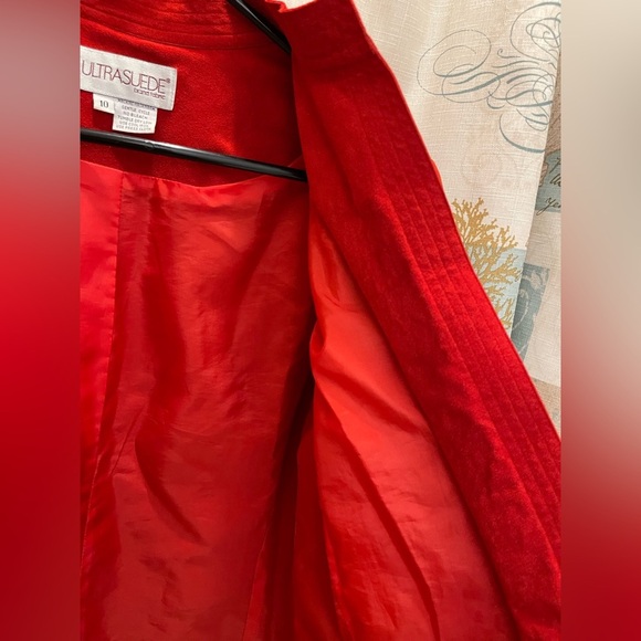 Ultra Suede Women’s Open Front Solid Red Suit Blazer Jacket Professional Wear 10 - Picture 9 of 11
